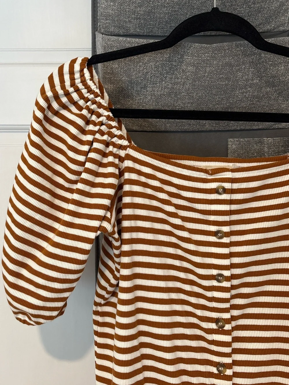 Anthropologie Porridge Striped Square Neckline Puff Sleeves Blouse Top Small